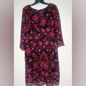 Adrianna Papell Black and Red Midi Dress